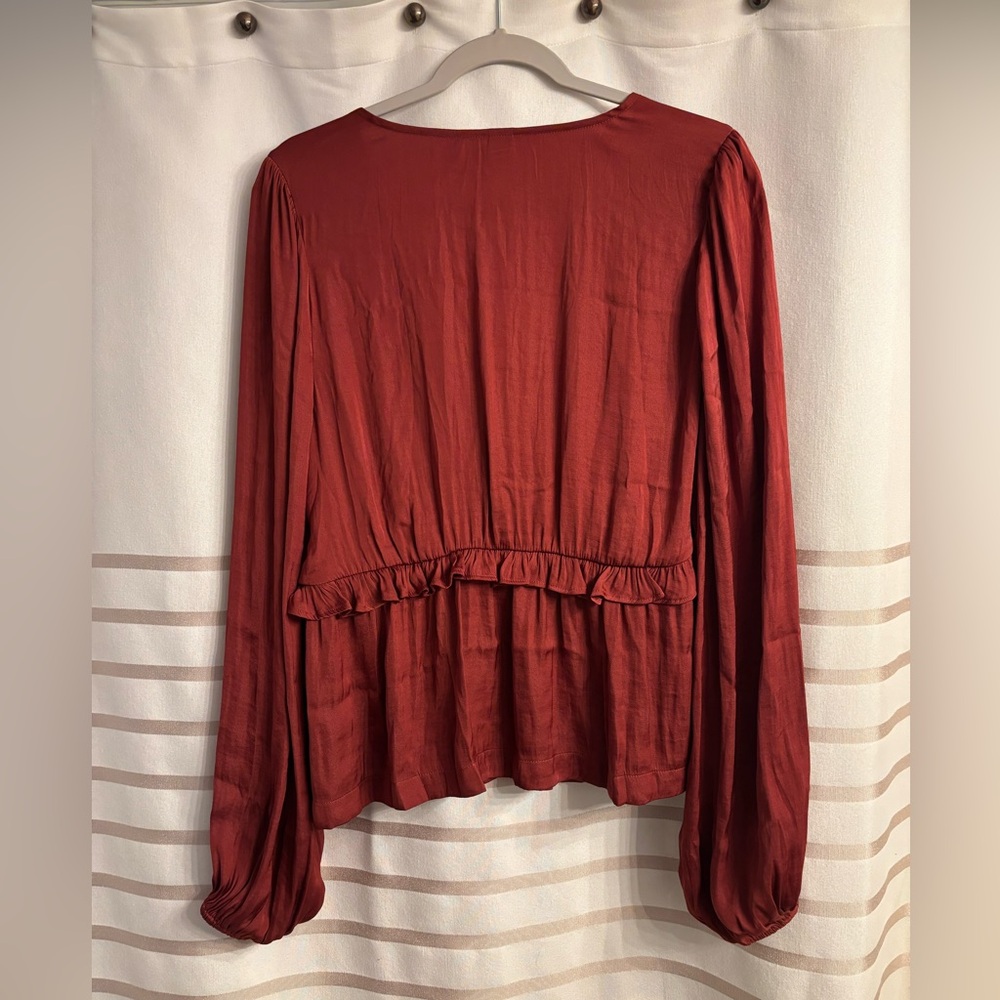 Pink Ruffled Satin Blouse - Picture 2 of 2
